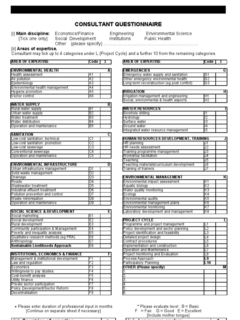 Consult Questionnaire PDF Sanitation Water Supply
