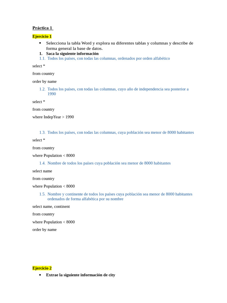 Consultas SQL sobre Países y Ciudades | PDF | Bases de datos | Software ...