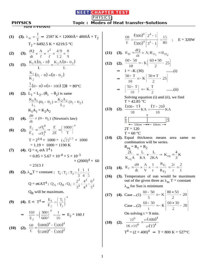 XI-Physics Chapter Test-14-Modes of Heat Transfer-Solutions | PDF ...