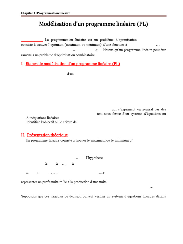 Modélisation de la Programmation Linéaire | PDF | Optimisation linéaire ...
