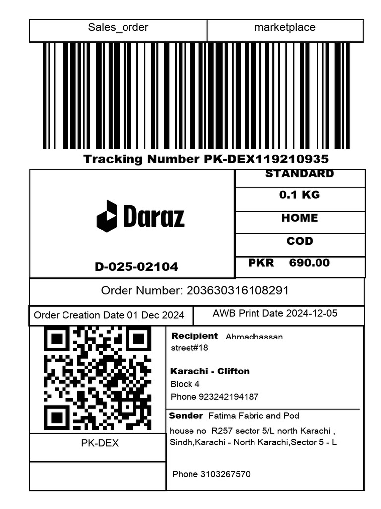 Tracking Number PK-DEX119210935: Sales - Order Marketplace | PDF