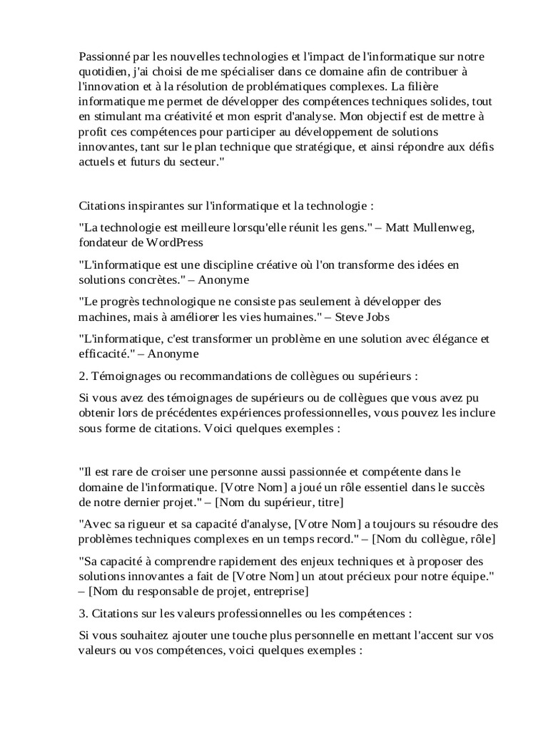 Passion pour l'informatique et l'innovation | PDF | Informatique ...