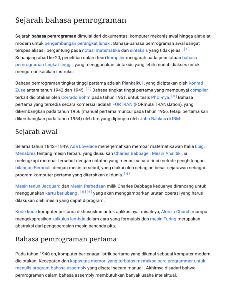 Sejarah Bahasa Pemrograman - Wikipedia | PDF