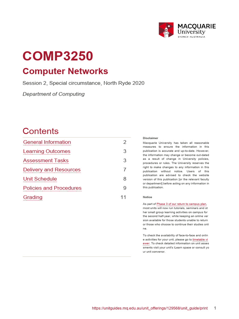 COMP3250 Computer Networks Unit Guide | PDF | Internet Protocol Suite ...