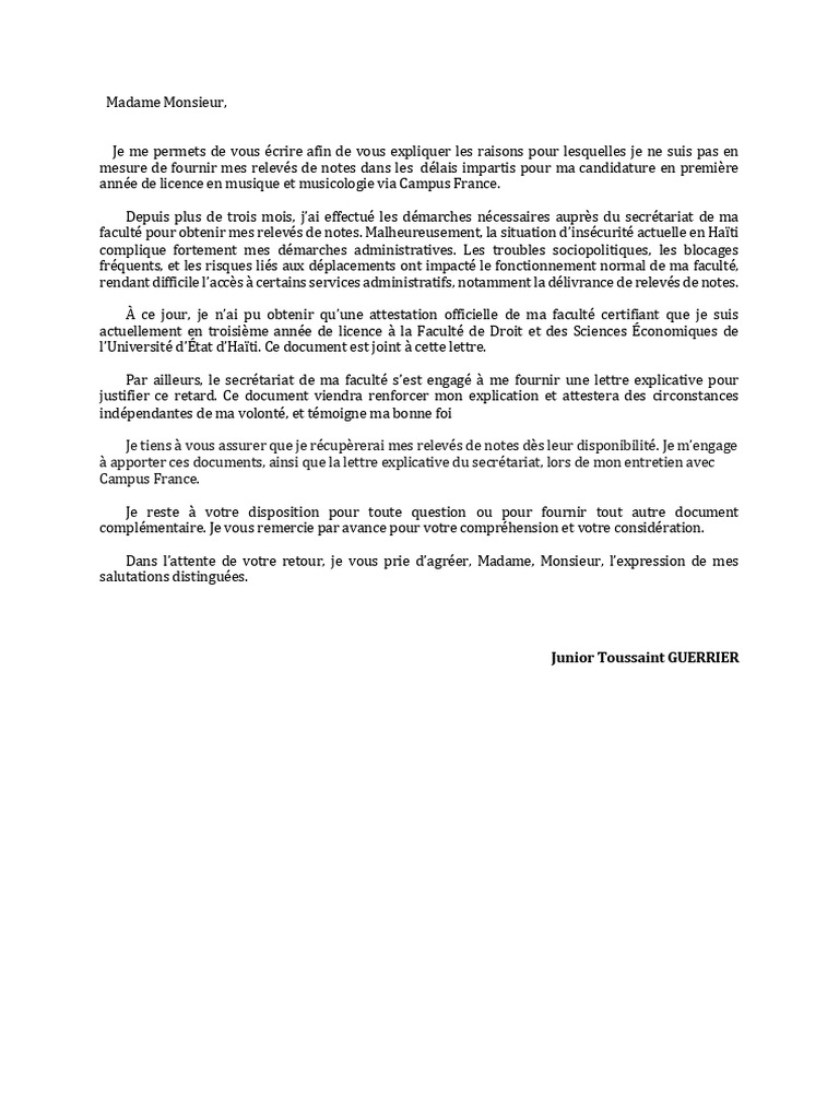 Demande de relevé de notes explicative | PDF