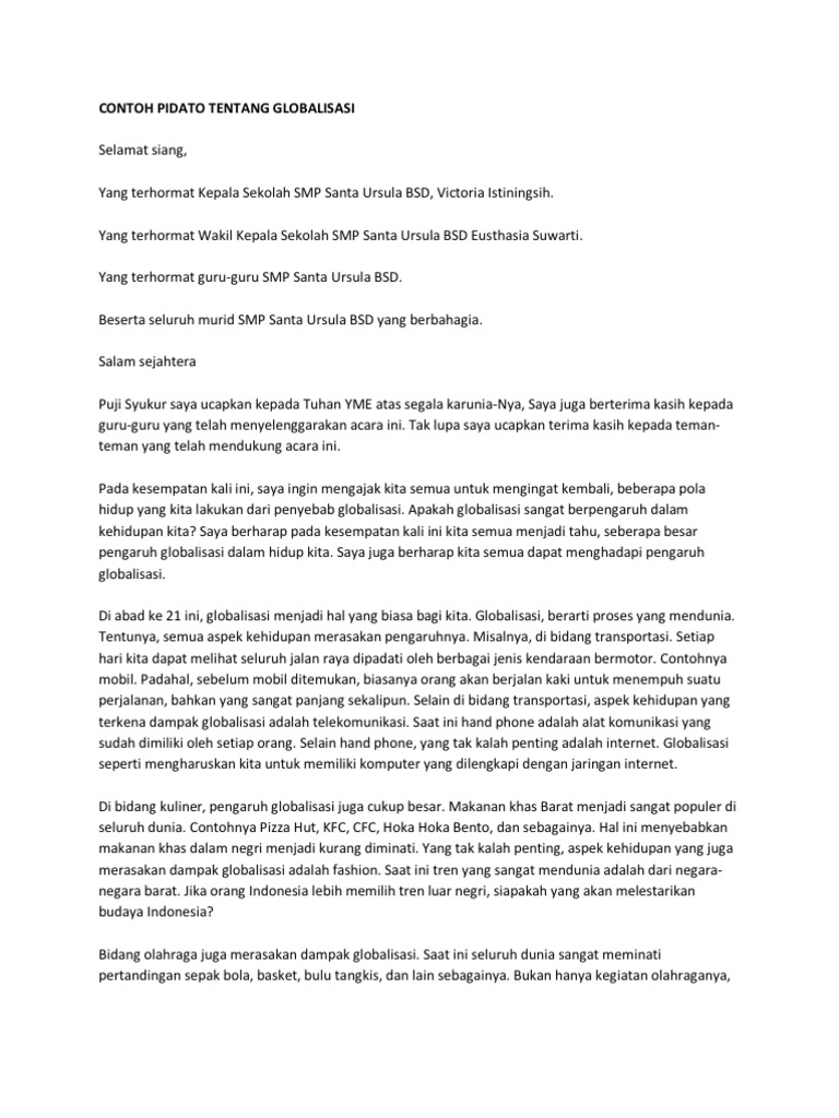 Contoh Pidato Tentang Globalisasi