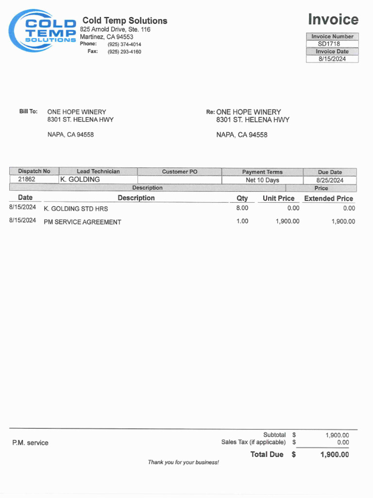 CTS Invoice#SD1718 | PDF