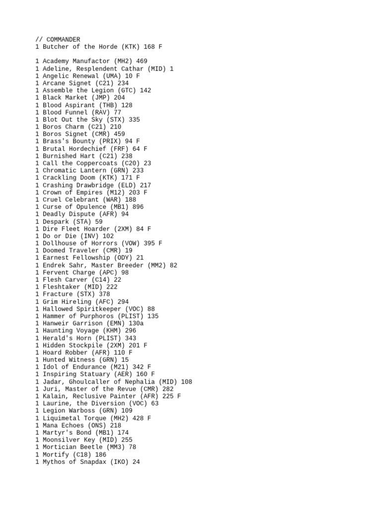 Commander Deck Card List and Sideboard | PDF