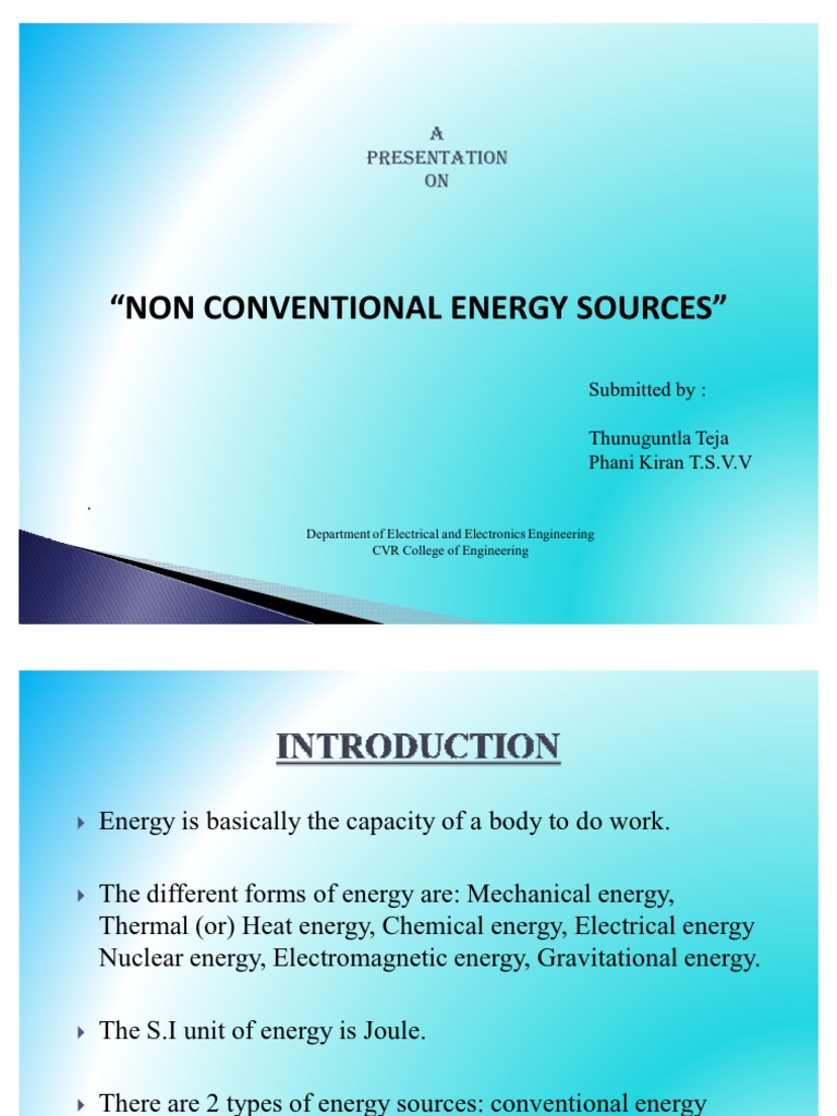 non conventional energy sources notes pdf