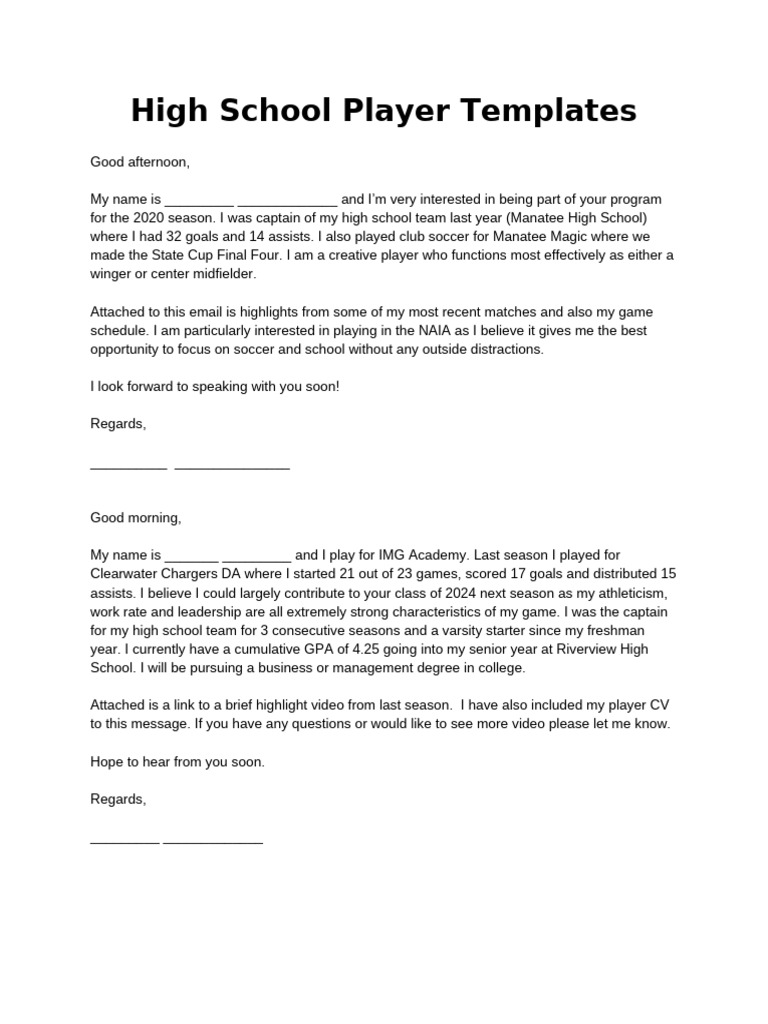Soccer Recruiting Email Templates | PDF | Sports | Association Football
