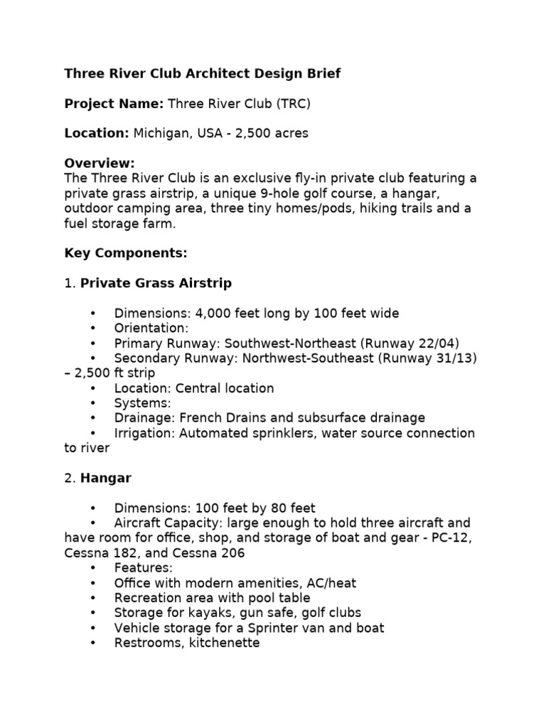 Three River Club Architect Design Brief | PDF | Golf Course
