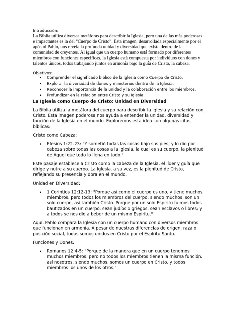 Introducción LA IGLESIA COMO CUERPO DE CRISTO | PDF | Cristo (título ...