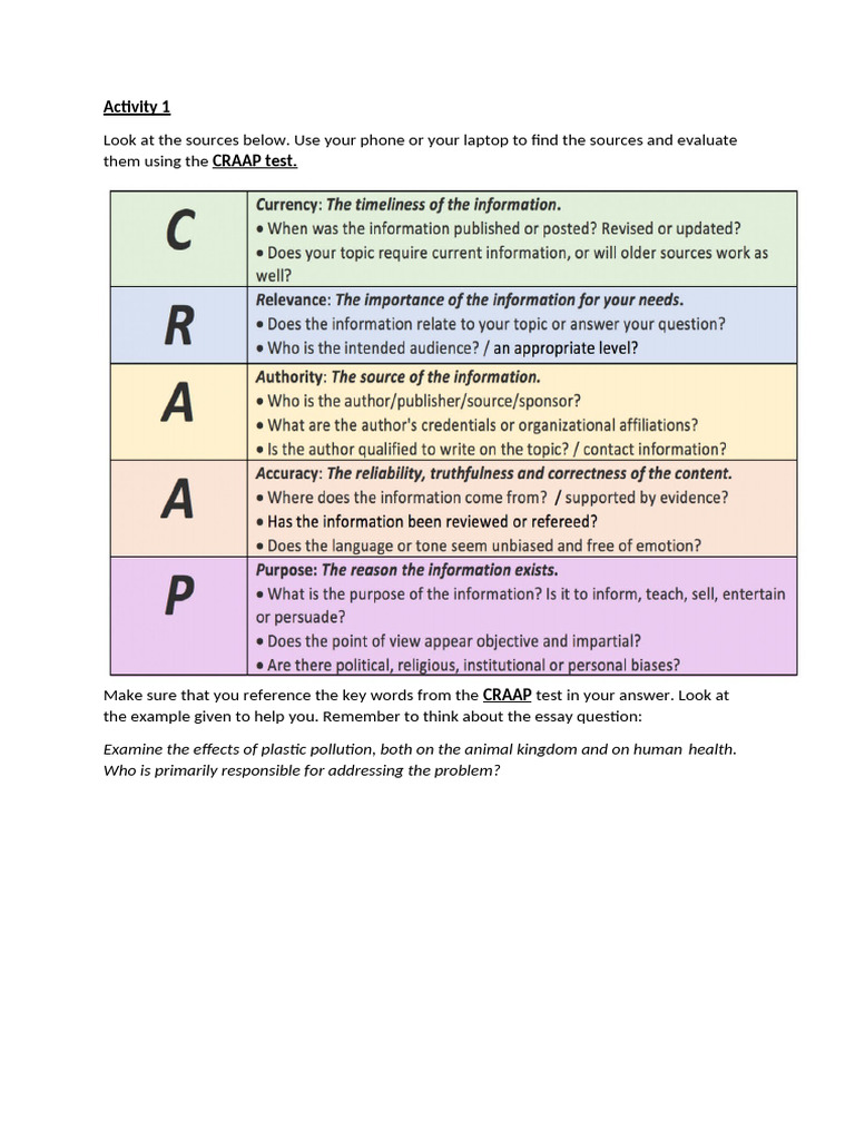 Source Evaluation Activity | PDF