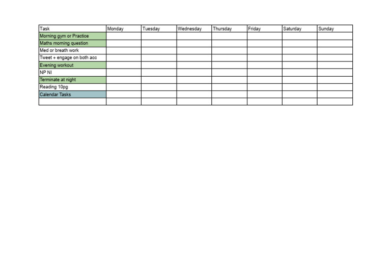 Weekly Checklist - Sheet1 | PDF