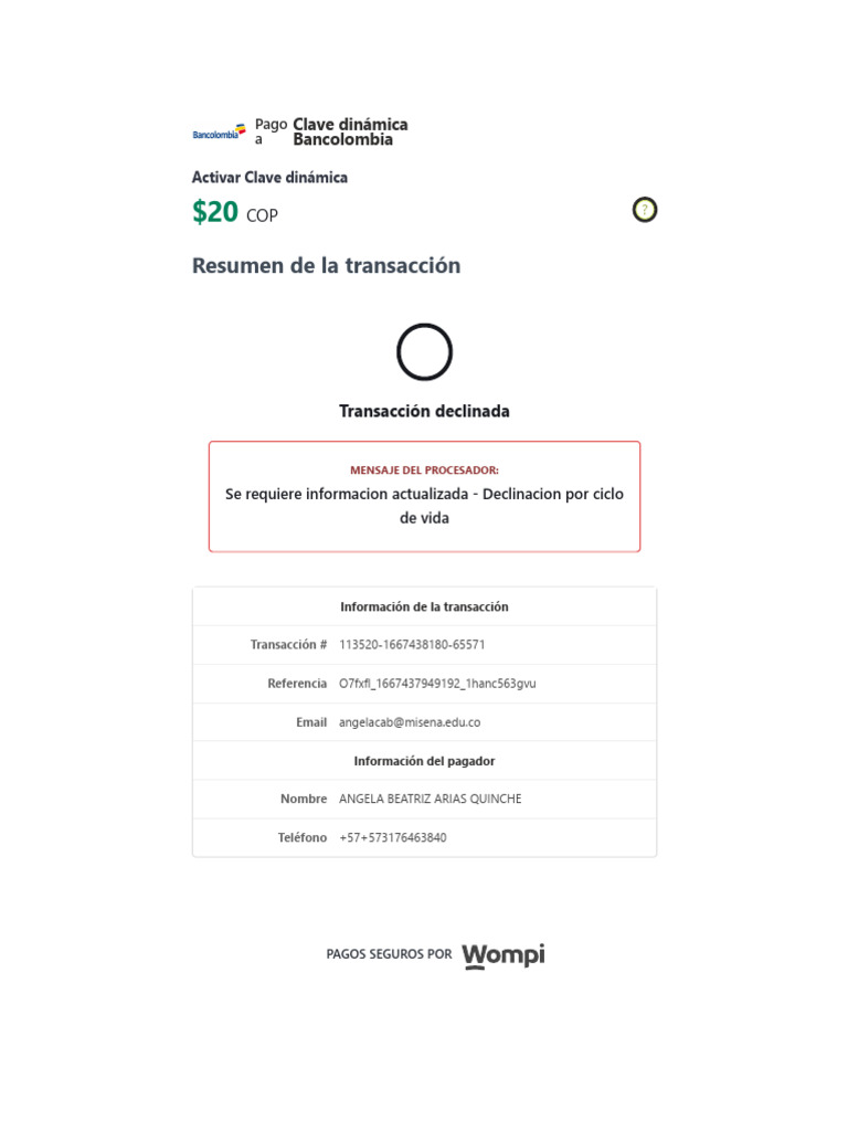 Transacción Declinada en Wompi | PDF