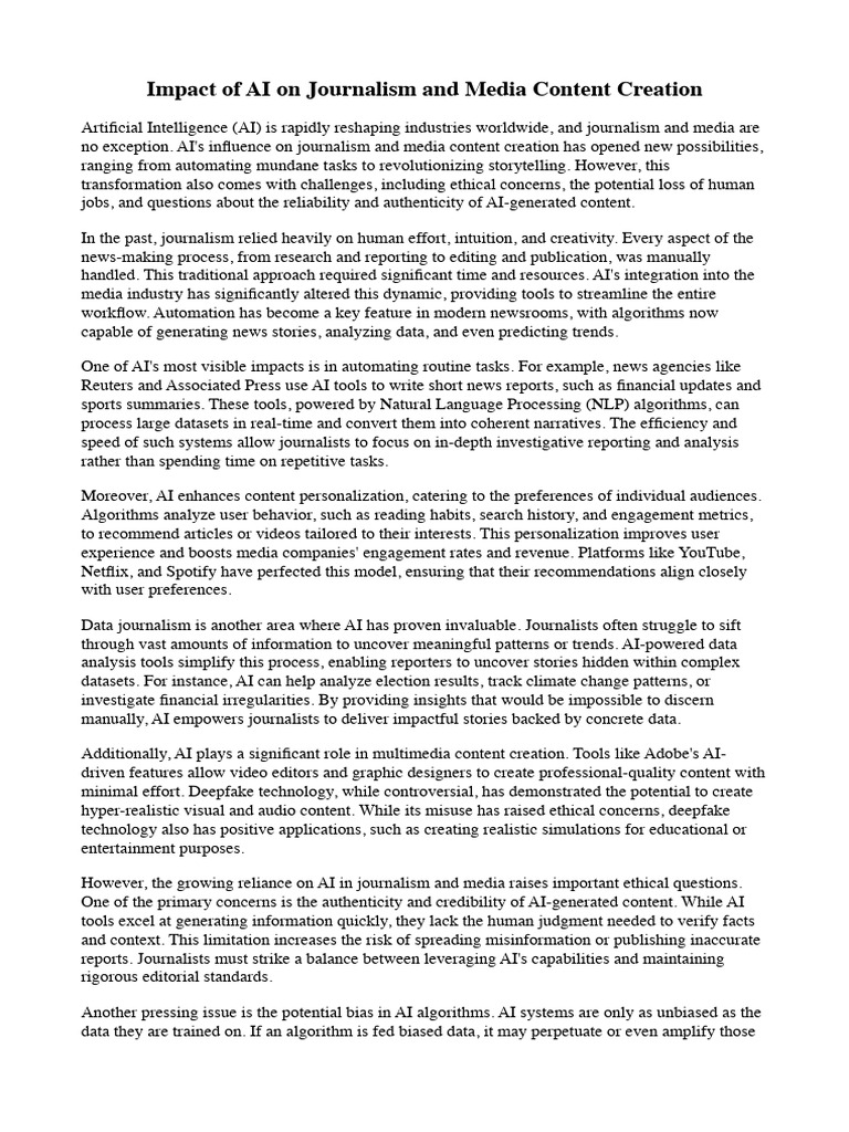 AI's Impact on Journalism & Media | PDF | Artificial Intelligence ...