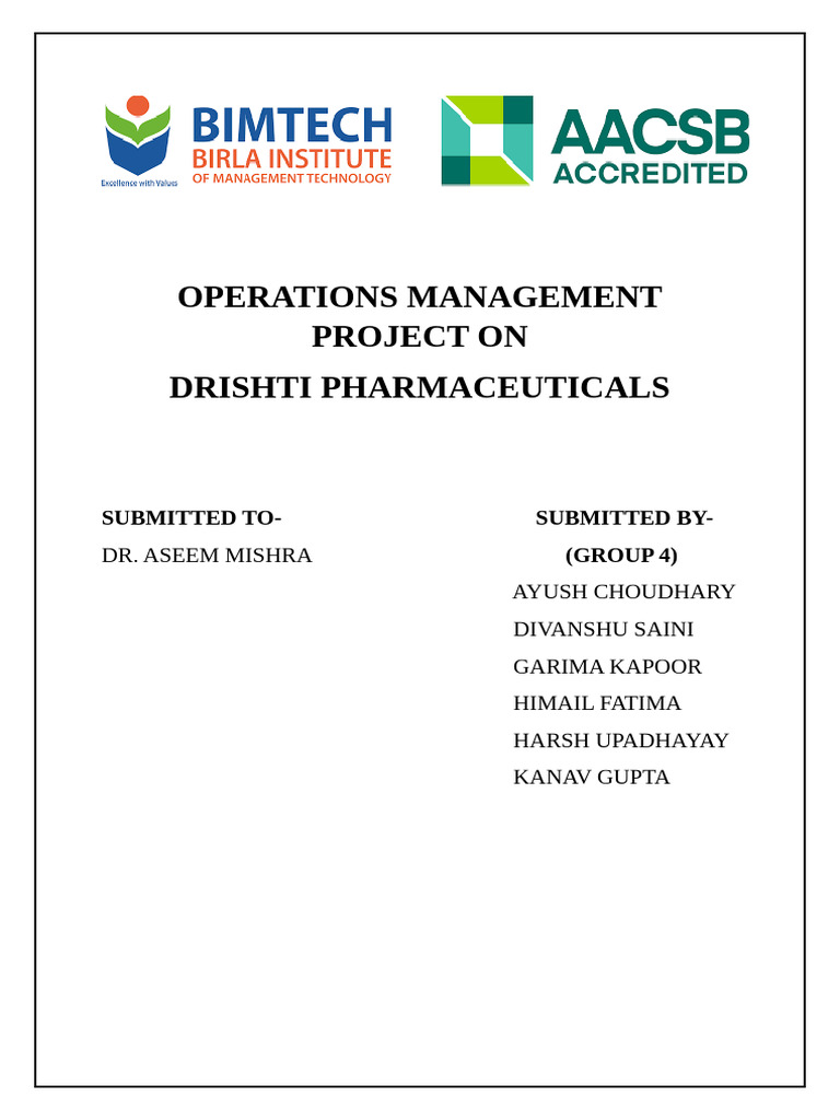 Drishti Pharmaceuticals Operations Plan | PDF | Warehouse | Efficient ...