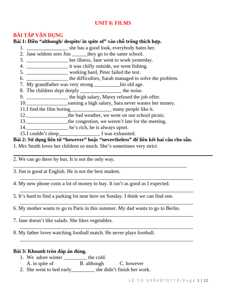 Bã I Táº P Unit 8 Pdf