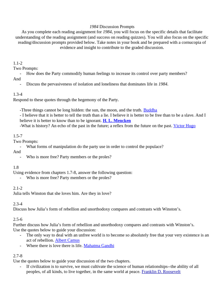 1984 Discussion Prompts | PDF | Truth