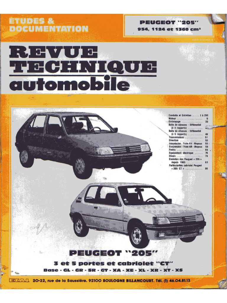 Rta Peugeot 205 Essence GL GR SR GT Xa Xe XL XR XT Xs Rta | PDF
