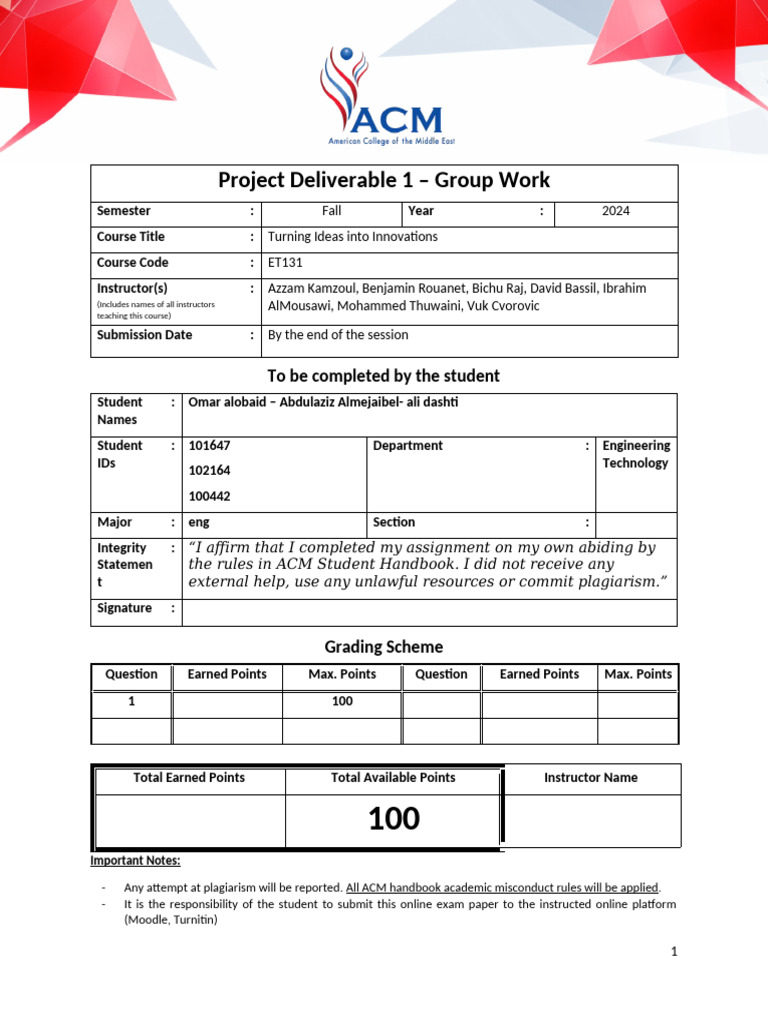 Project Deliverable 1 Fall 24 | PDF