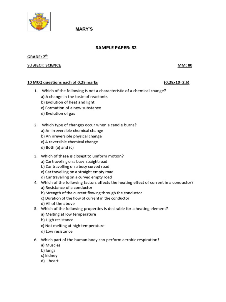 Vii Science Sample Paper S2 | PDF | Rust | Incandescent Light Bulb