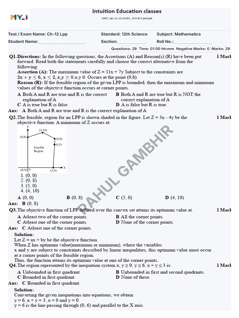 Graphical Method for Linear Programming | PDF | Linear Programming ...