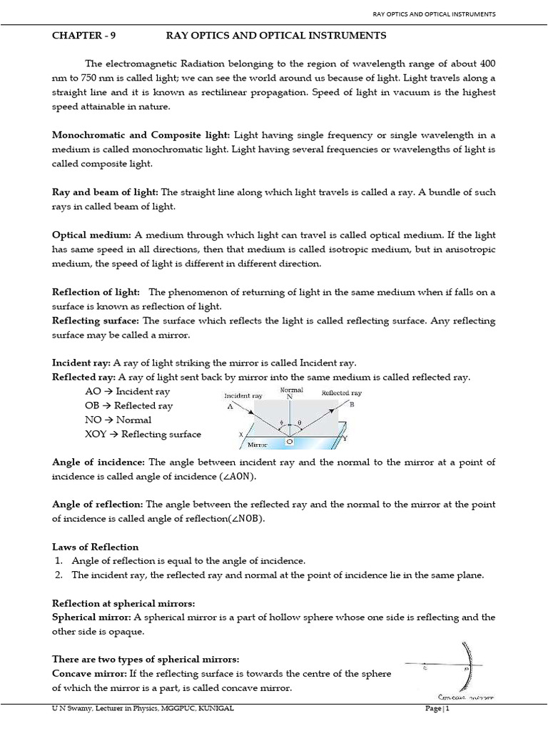 Physics Ray Optics Pdf Optics Refraction