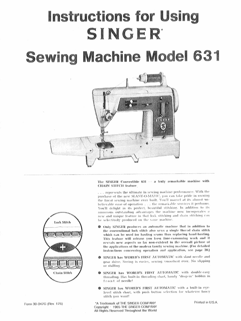 Singer 631 Sewing Machine | PDF