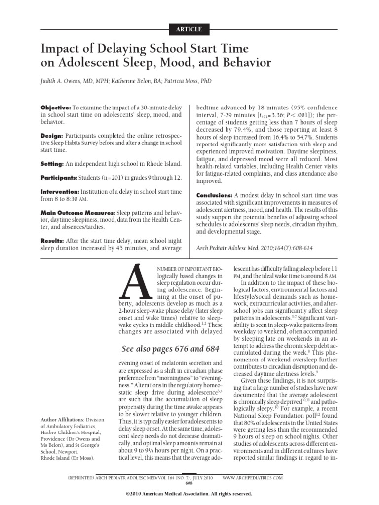 School Start Time Delay Benefits | PDF | Sleep | Circadian Rhythm