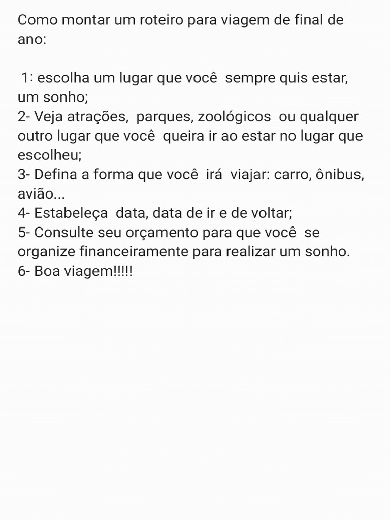 6 passos para montar um roteiro de viagem | PDF