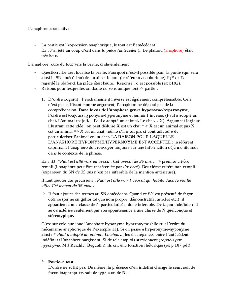 Anaphore associative et ses enjeux | PDF