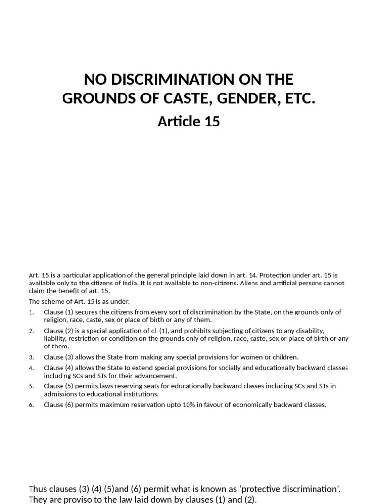 No Discrimination On The Grounds of Caste | PDF | Government | Justice