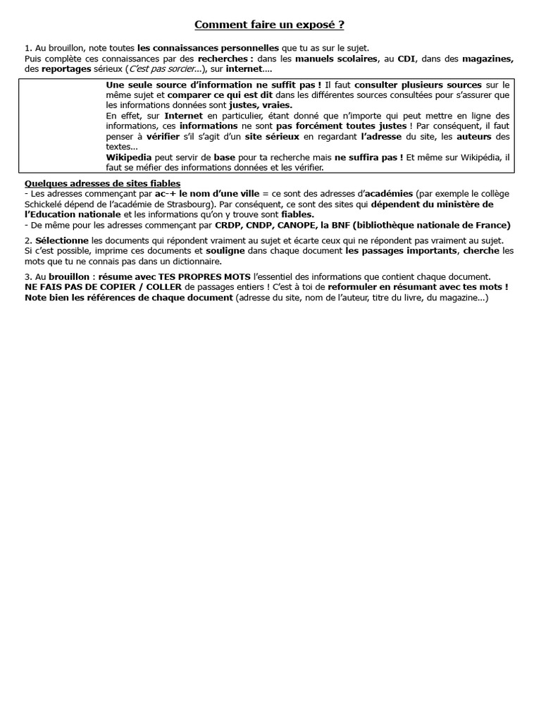Guide pour réaliser un exposé efficace | PDF
