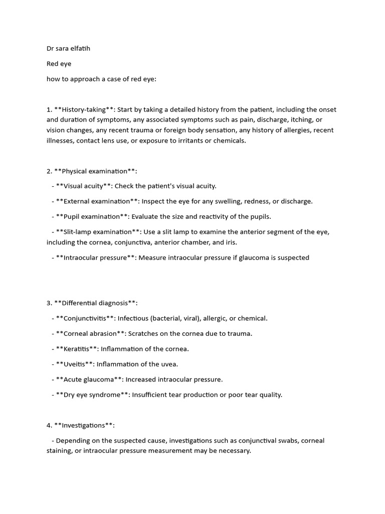 Red Eye Diagnosis and Management Guide | PDF | Ophthalmology | Human ...