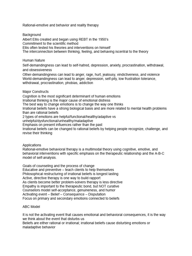 REBT and Reality Therapy Overview | PDF | Rational Emotive Behavior ...