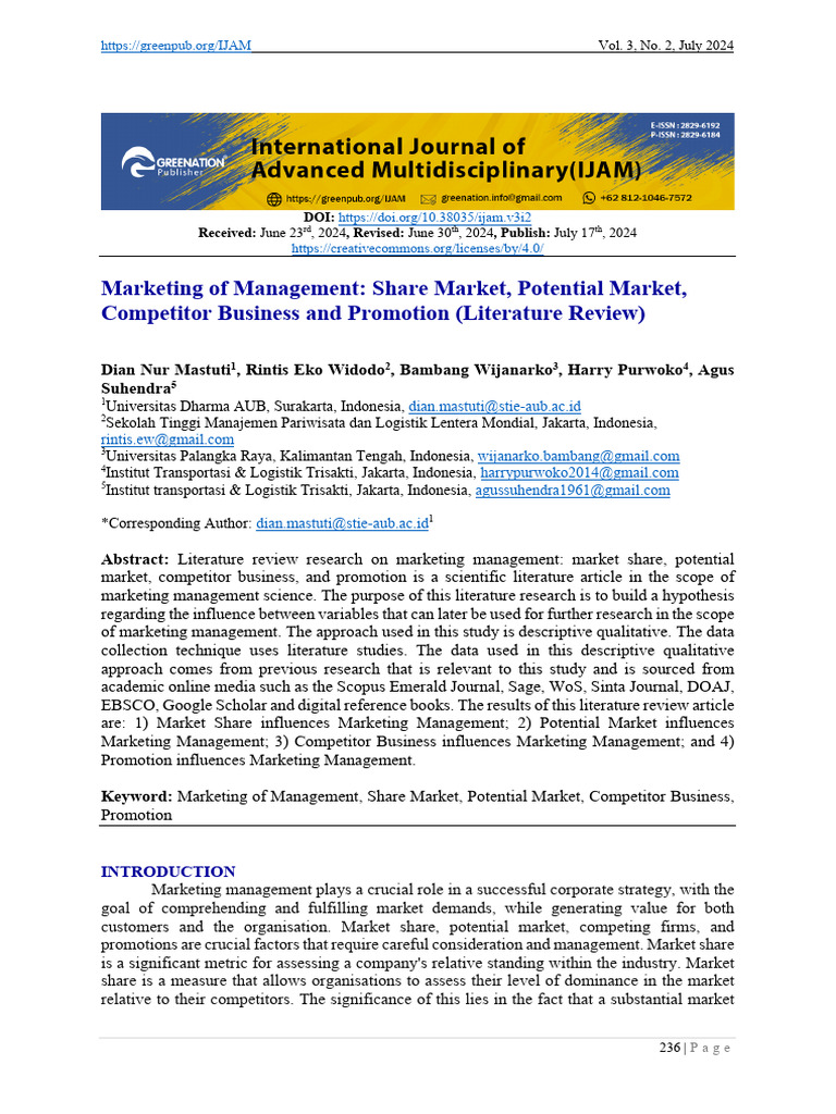 Marketing of Management: Share Market, Potential Market, Competitor ...