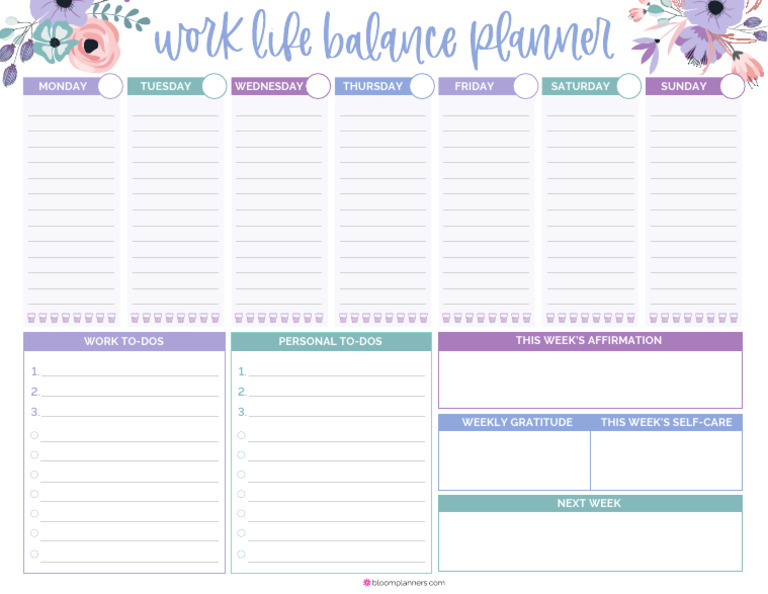Work Life Balance Planner Printable | PDF