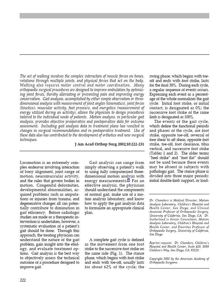 Gait Analysis in Orthopaedic Surgery | PDF | Anatomical Terms Of Motion ...