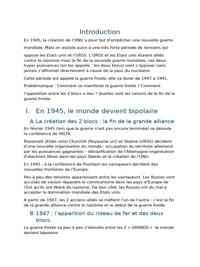 La Guerre froide : Conflits et enjeux clés | PDF | Guerre froide ...