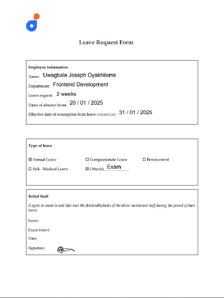 Leave Request Form 1 1 | PDF