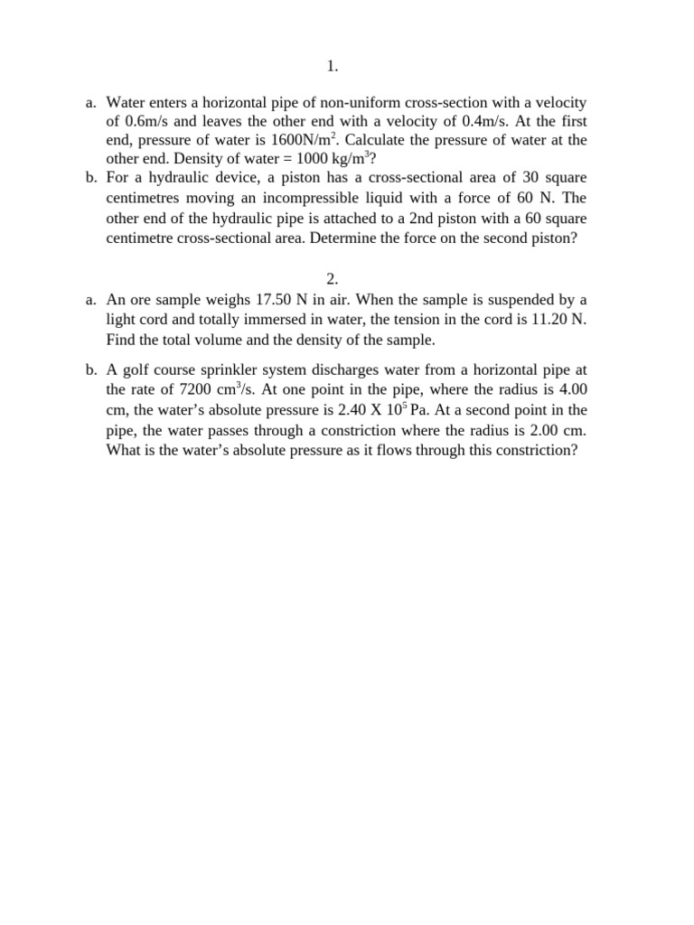 Fluid Dynamics Pressure Calculations | PDF