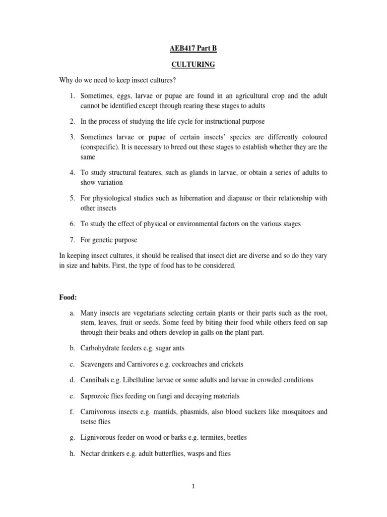 AEB 417 - Part B - CULTURING | PDF | Insects | Lepidoptera