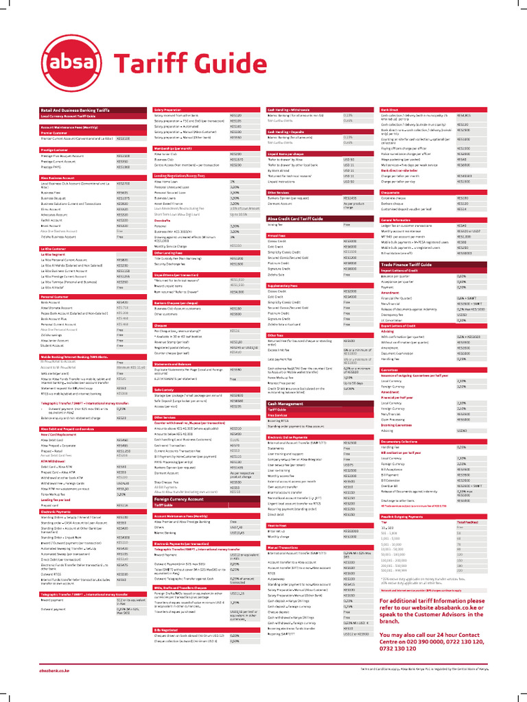 Absa Tariff Guide 2024 Overview | PDF | Banking Technology | Money