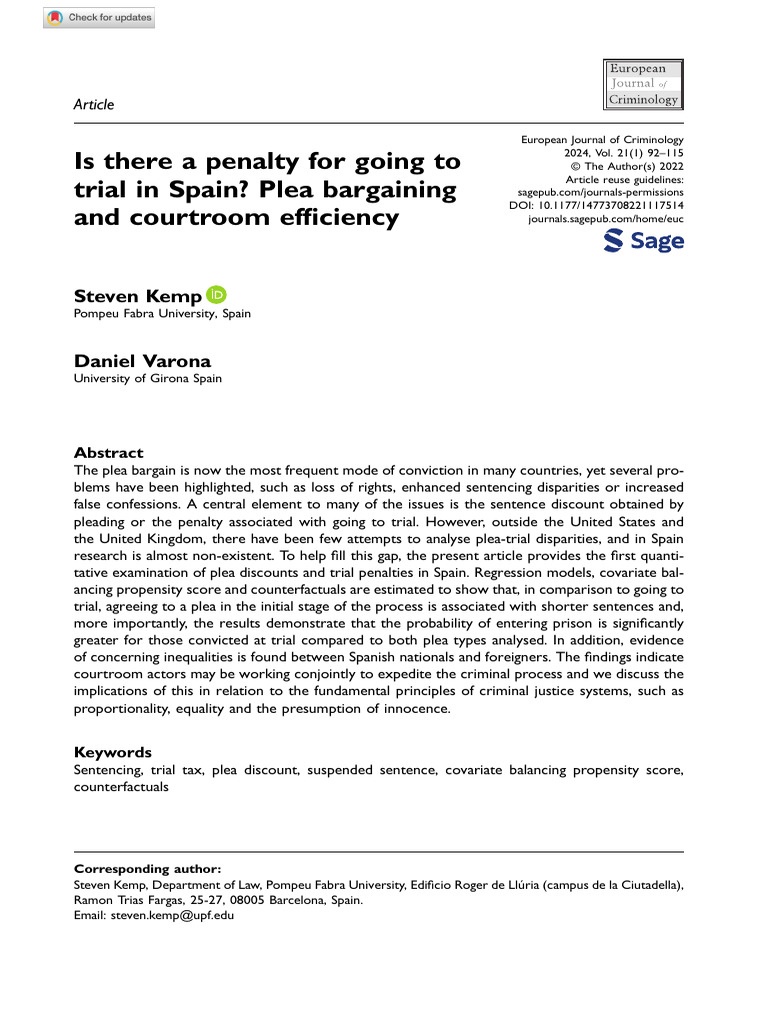 Plea Bargaining and Trial Penalties in Spain | PDF | Plea Bargain | Plea