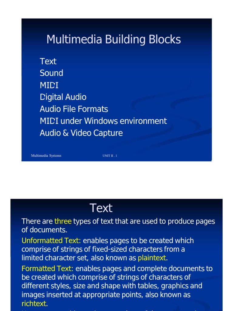 UNIT 2 Multimedia Building Blocks PDF Sampling (Signal Processing