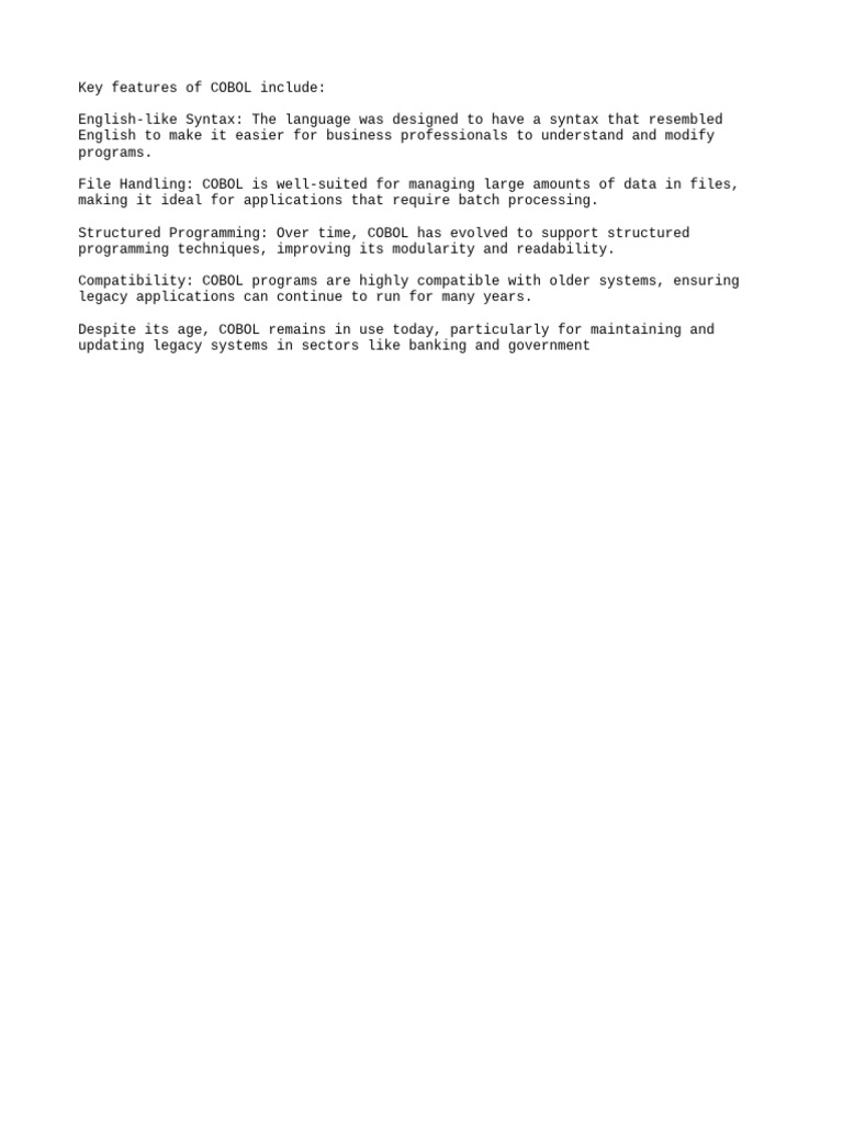 Key Features of COBOL Programming | PDF