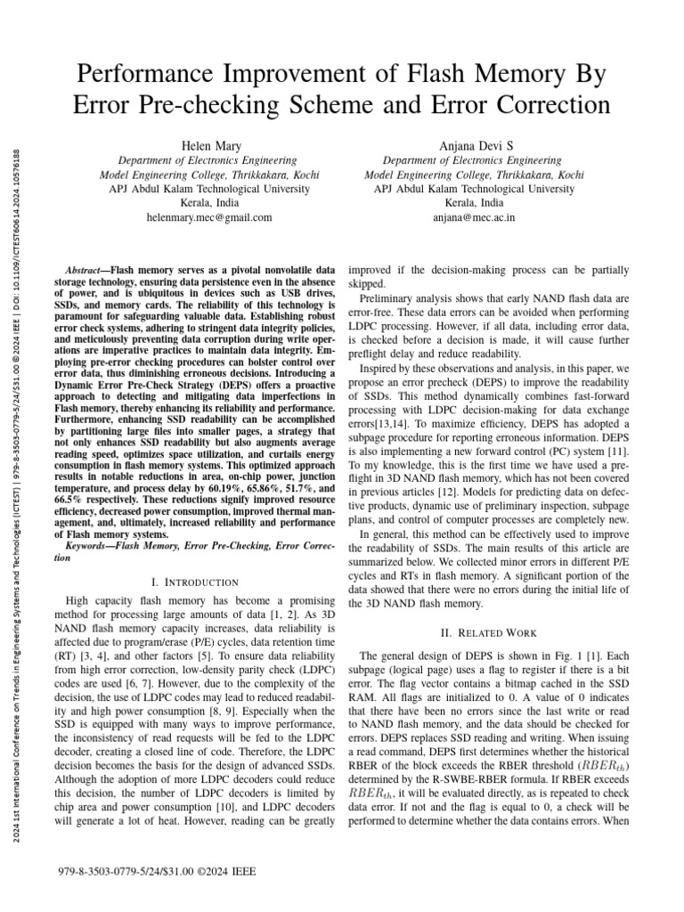 Performance Improvement of Flash Memory by Error Pre-Checking Scheme ...