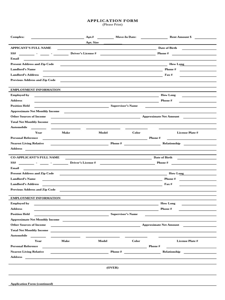 Application 1 | PDF | Lease | Landlord