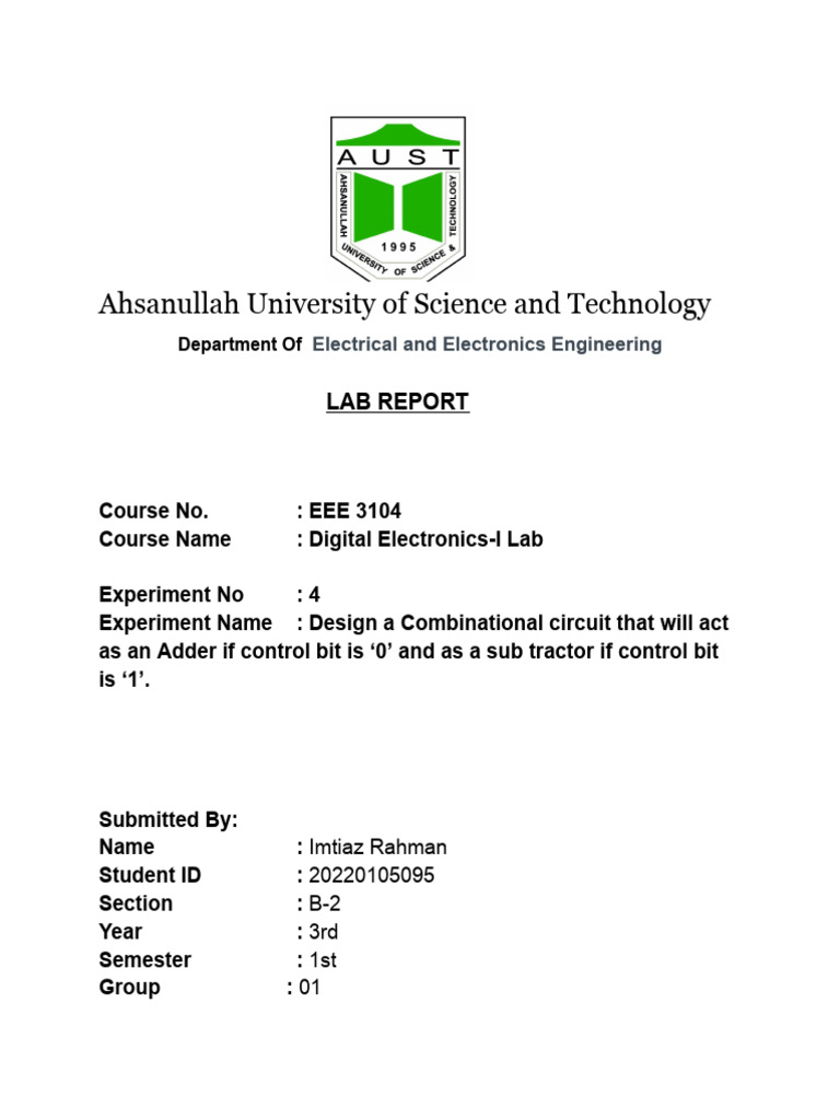 Combinational Circuit Lab Report | PDF